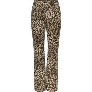 PIECES straight jeans PCGINGER met panterprint bruin/zwart