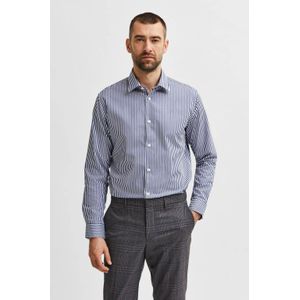 SELECTED HOMME gestreept slim fit overhemd SLHETHAN dark sapphire/white