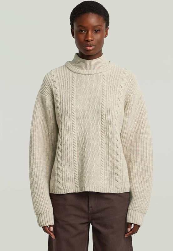 G-STAR - Cable Double Collar Knit - Gebreide Trui - Ecru