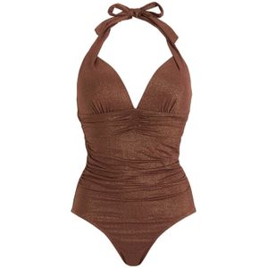 BEACHWAVE corrigerend halter badpak met lurex bruin