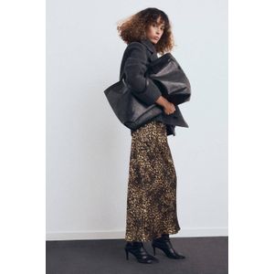 Mango satijnen midi rok maxi rok met panterprint bruin
