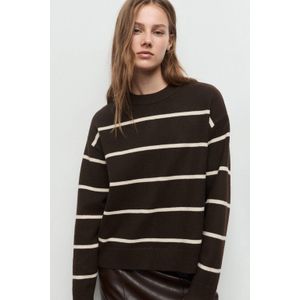 MANGO - MARINA - Gebreide Trui - Donkerbruin / Wit - Lange Mouw