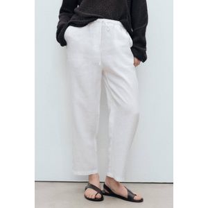 Mango linnen straight regular waist broek wit