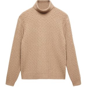 Mango Man gebreide trui met wol en ingebreid patroon beige