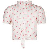 B.Nosy blouse met all over print en ruches wit/fluor roze