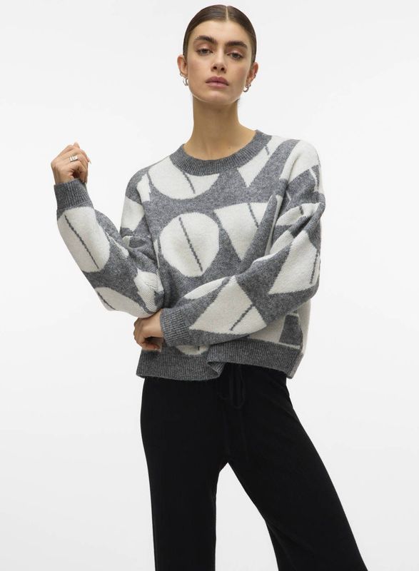 Vero Moda - Vmlove Ls O-neck Pullover - Medium Grey/Birch - Dames Trui