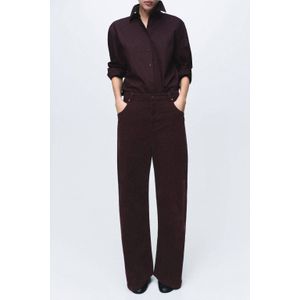 Mango corduroy wide leg regular waist broek donkerrood