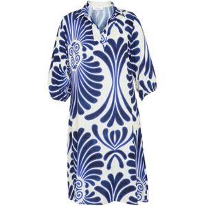 Paprika A-lijn jurk met all over print ecru/donkerblauw
