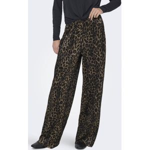 ONLY wide leg regular waist casual broek met panterprint bruin