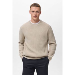 Mango Man trui rib gebreid beige