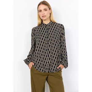 Soyaconcept - Blouse - Zwart - Grafische Print - Rechte Mouwen - Klassieke Kraag