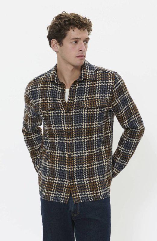 Matinique geruit overshirt met wol bruin