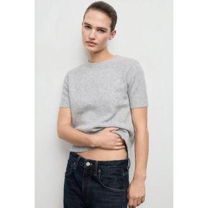 Mango pullover met wol grijs melange gebreid