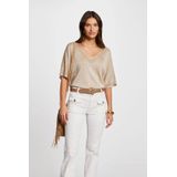 Morgan - Semi-transparante Top - Beige - V-hals - Halflange Mouwen