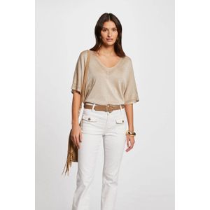 Morgan - Semi-transparante Top - Beige - V-hals - Halflange Mouwen
