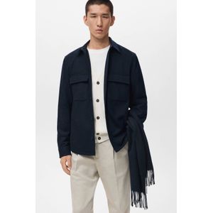 Mango Man tussenjas met wol donkerblauw