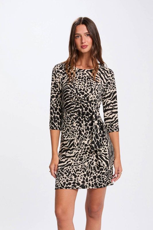 Morgan - Mini Jurk - Ecru - Dierenprint - Driekwart Mouwen