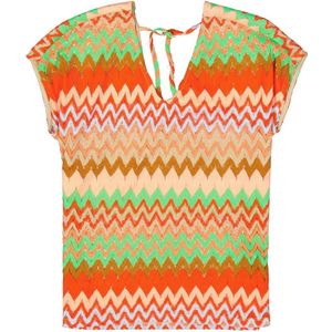 Garcia top met all over print en open detail oranje/ groen/ rood