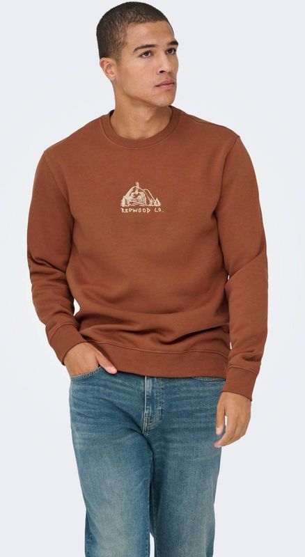 Only & Sons - Onsconnor Simple Life - Herensweater - Bruin - Regular Fit