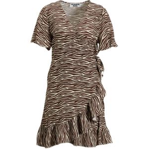 Colourful Rebel jurk Telsi met zebraprint en ruches bruin/beige