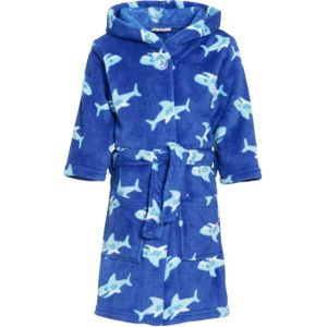 Playshoes fleece badjas Shark met haai dessin blauw/lichtblauw