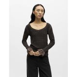 OBJECT geruit top donkerbruin gebreid