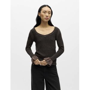 OBJECT geruit top donkerbruin gebreid