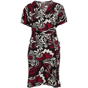 WE Fashion Curve wikkeljurk met all over print en ruches rood/zwart/ecru