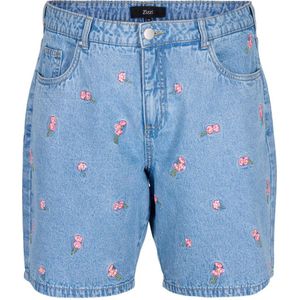 Zizzi gebloemde high waist straight fit denim short medium blue denim