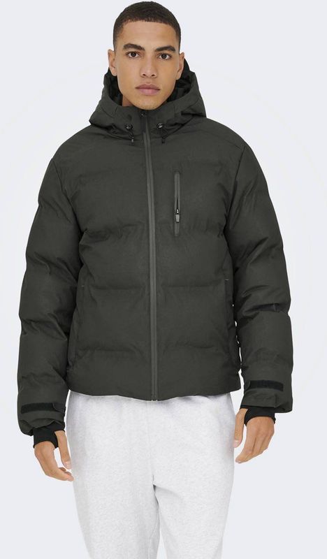 Only & Sons - ONSMATHIS - Gewatteerde Jas - Donkergrijs - Met Capuchon