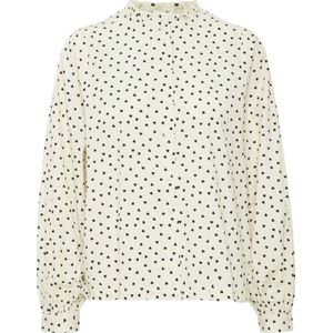 ICHI blouse IHQWIN met hartjes en ruches offwhite/zwart