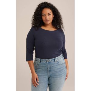 WE Fashion Dames T-shirt met driekwart mouwen - Curve