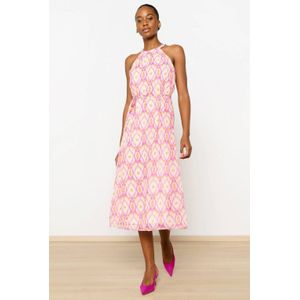 LOLALIZA halter jurk met all over print en open detail roze/paars/beige