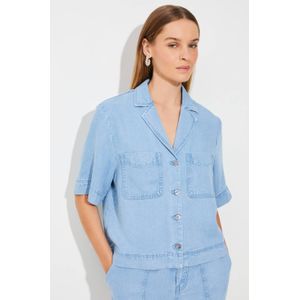 Suncoo - LABAN - Blouse - Lichtblauw - Korte Mouwen - 100% Lyocell