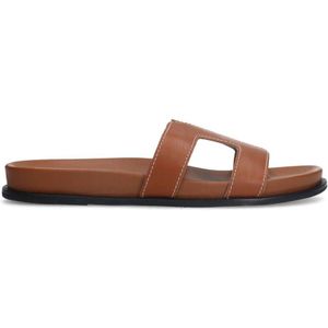 Manfield leren slippers cognac