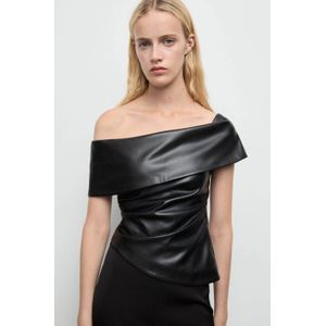 Mango imitatieleren off shoulder top zwart