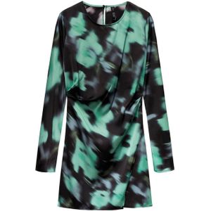 Mango jurk met all over print en plooien zwart/groen/blauw