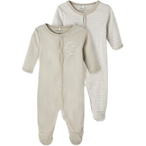 NAME IT BABY baby pyjama NBNNIGHTSUIT - set van 2 met streepdessin grijsgroen