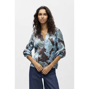 Object - Objyeva Re V-neck Top - Blouse - Seal Brown/Air Blue Laurel - Dames