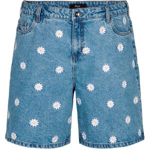 Zizzi gebloemde high waist straight fit denim short medium blue denim