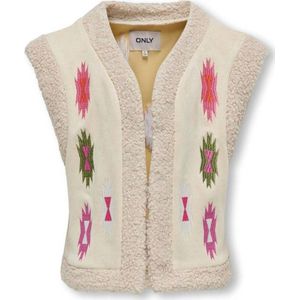 KIDS ONLY GIRL gilet KOGFRIDA met all over print en borduursels ecru/roze/groen