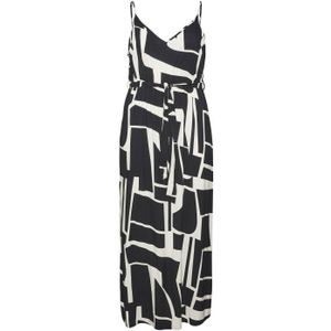 VERO MODA CURVE maxi jurk VMCEASY met grafische print en ceintuur zwart/ecru