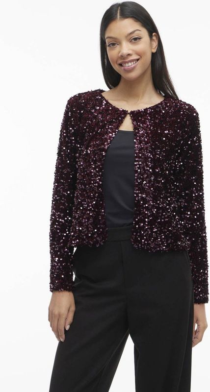 VILA gevoerd vest donkerrood met pailletten