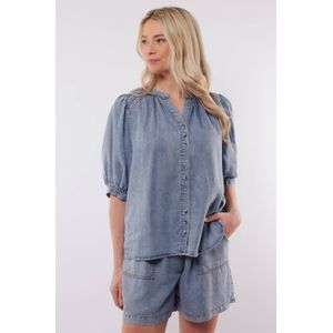 C&S The Label - Blouse - Medium Blue Denim - 100% Lyocell - Halflange Mouwen