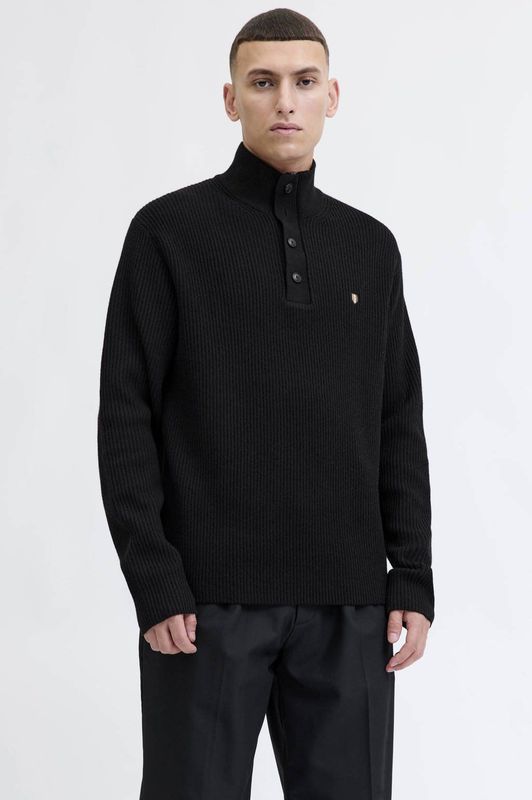 JACK & JONES PREMIUM trui rib gebreid zwart