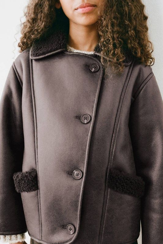 Mango Kids - Imitatieleren Jas - Donkerbruin - Voor Meisjes