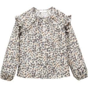 Mango Kids blouse met all over print en ruches ecru/lichtblauw