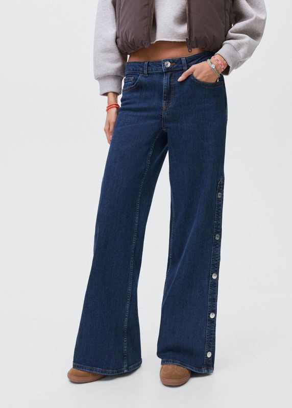 MANGO TEEN high waist wide leg jeans dark blue denim