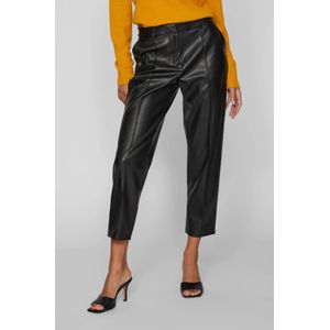 VILA imitatieleren cropped straight fit broek VIDAGMAR zwart