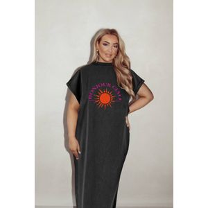 Pinned by K Curve - Maxi Jurk - Antraciet - Korte Mouwen - 100% Katoen